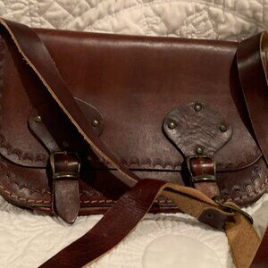 Vintage Gun Deri Handmade Leather Tooled Cross Body Women's Bag